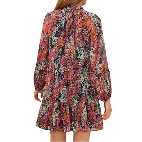 Vince Camuto Floral Tiered Babydoll Dress Fall Colors Mini Dress M Boho NWT - Picture 2 of 16